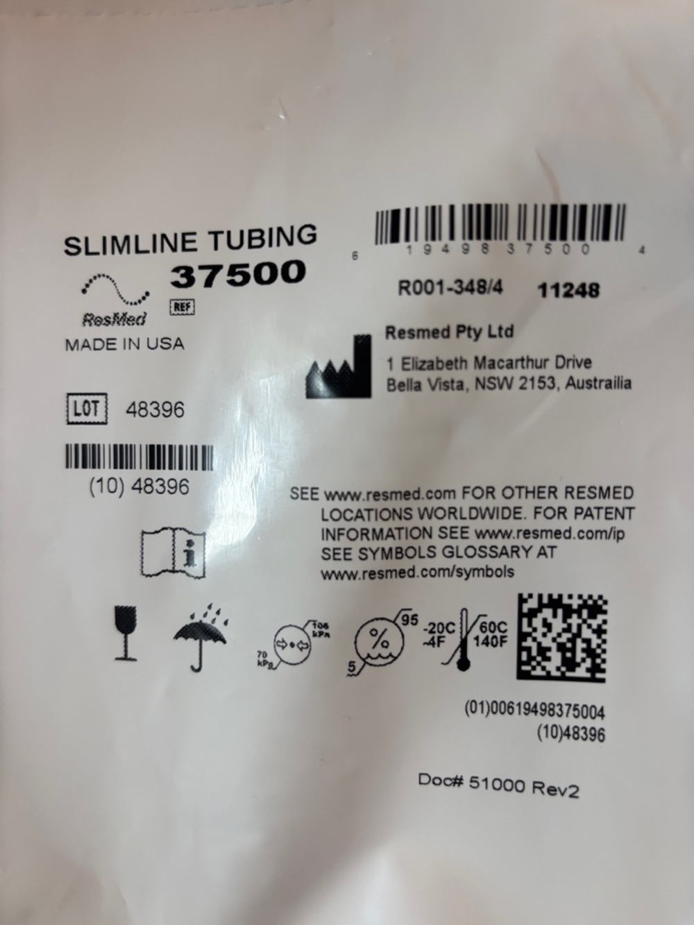 ResMed Slimline Tubing Packaging – Clear/White